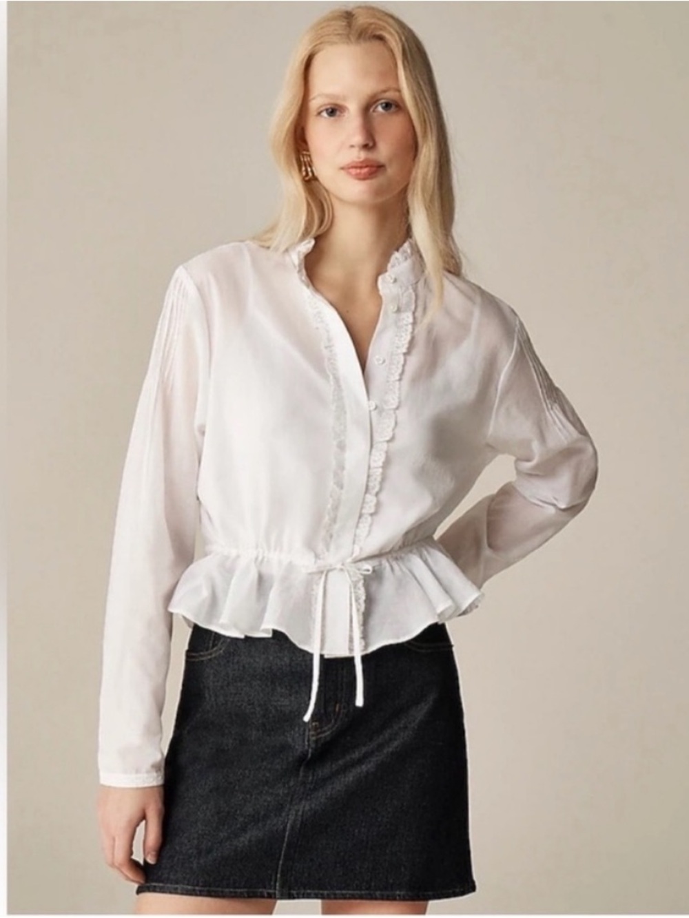 J Crew Top XS Lace Trim White
